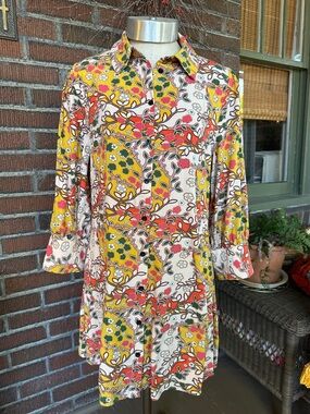 Natural Life multi color hippie/boho floral print flowy shirt dress. Size Lg